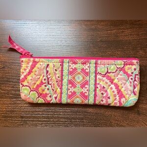 Vera Bradley Capri Melon Pink Paisley Quilted Pencil Pouch (~8.75" x 3.5")